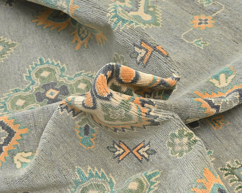 10x13 Gray Kuba Afghan Hand Knotted Wool Area Rug